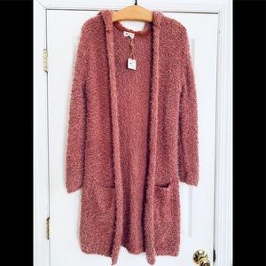 NEW POOF APPAREL LONG HOODED CARDIGAN SWEATER